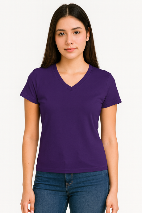Playera Dama MC /  BASICA CUELLO "V" CHIFON  SKIPPERBLUE (9123227893983)