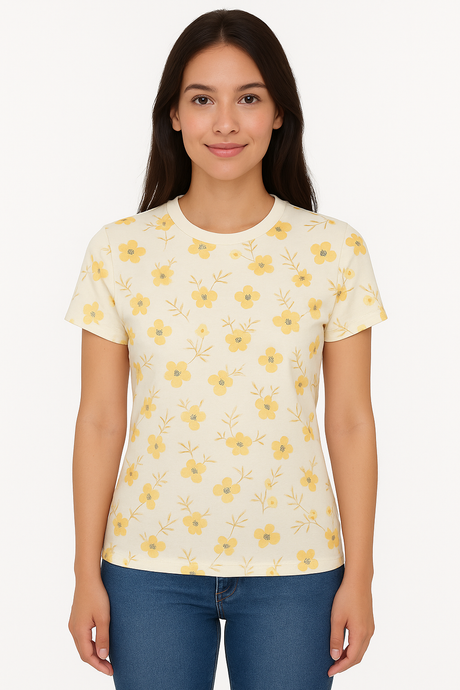 Playera Dama MC / FLORES PRINT IVORY (9125673042143)