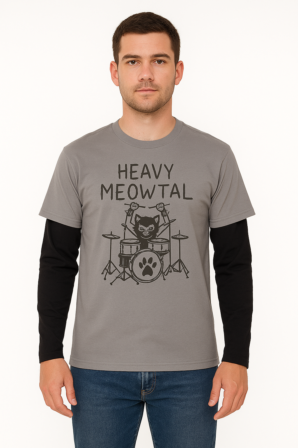 Playera Caballero ML / HEAVY  RATA/GRIS (9125652725983)
