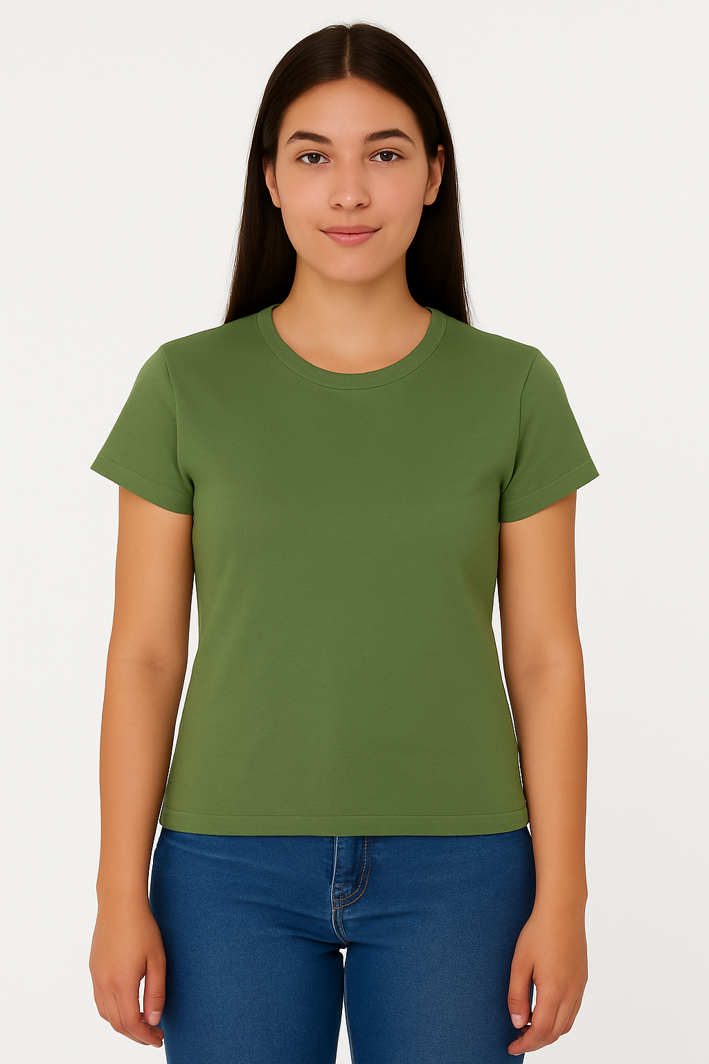 Playera Dama MC /  BASICA CUELLO "V" CHIFON  OLIVE/CAPULET (9123203186911)