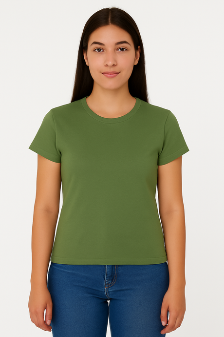Playera Dama MC /  BASICA CUELLO "V" CHIFON  OLIVE/CAPULET (9123203186911)