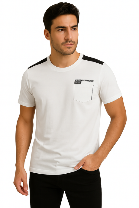 Playera Caballero MC / EXPLORER  BLANCO/NEGRO (9015815176415)