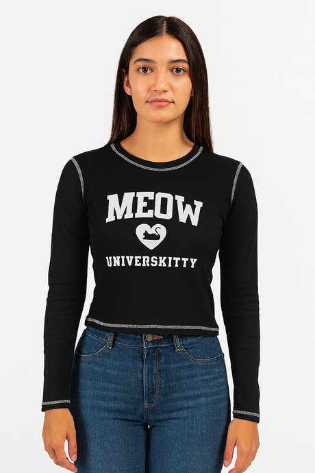 Playera Dama MC / Meow University  NEGRO (8905412968671)