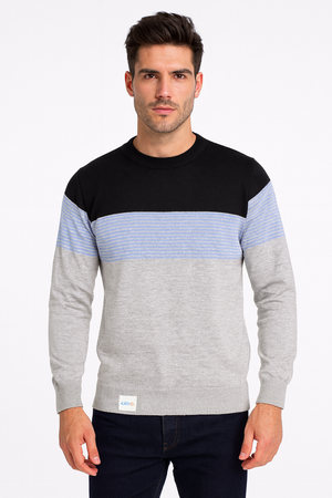 SWETER CUELLO RED RAYAS AZULES MARINO/GRIS