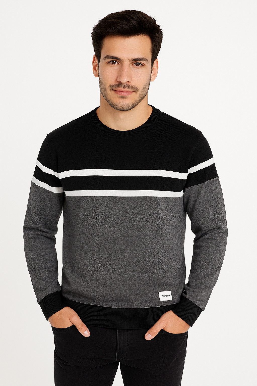 SWETER CUELLO RED FRANJA NEGRA GRIS/NEGRO