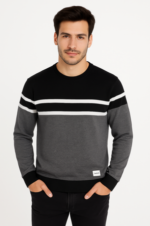 SWETER CUELLO RED FRANJA NEGRA GRIS/NEGRO