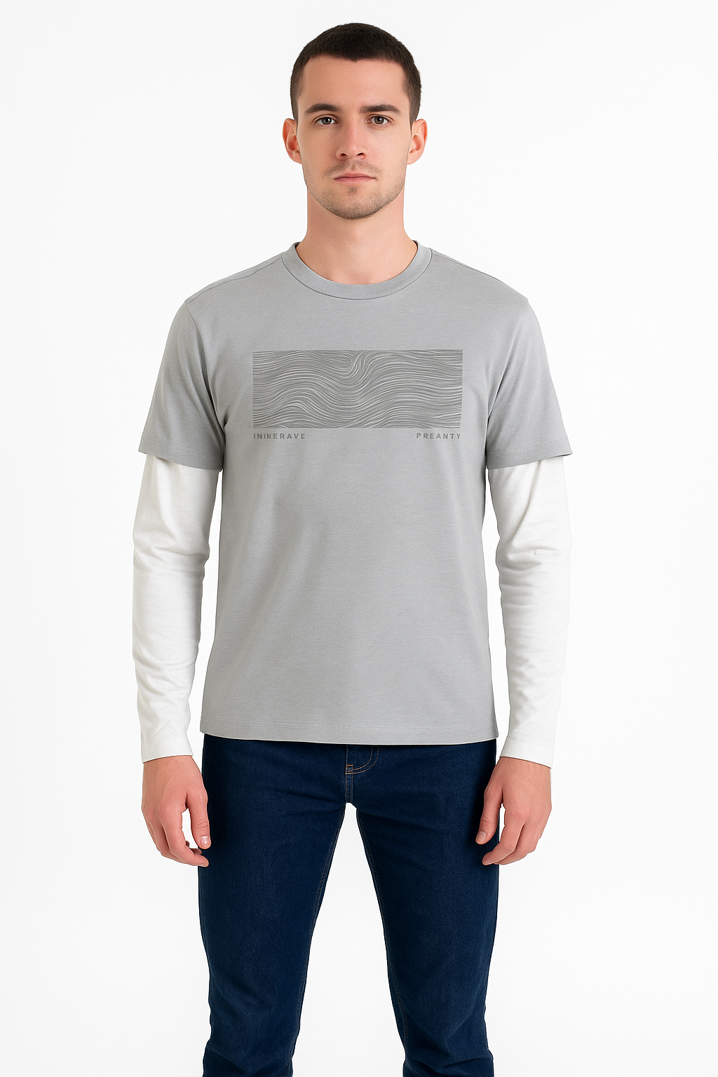 Playera Caballero MC / PREARTY PERLA GRIS / BLANCO (9028298080479)