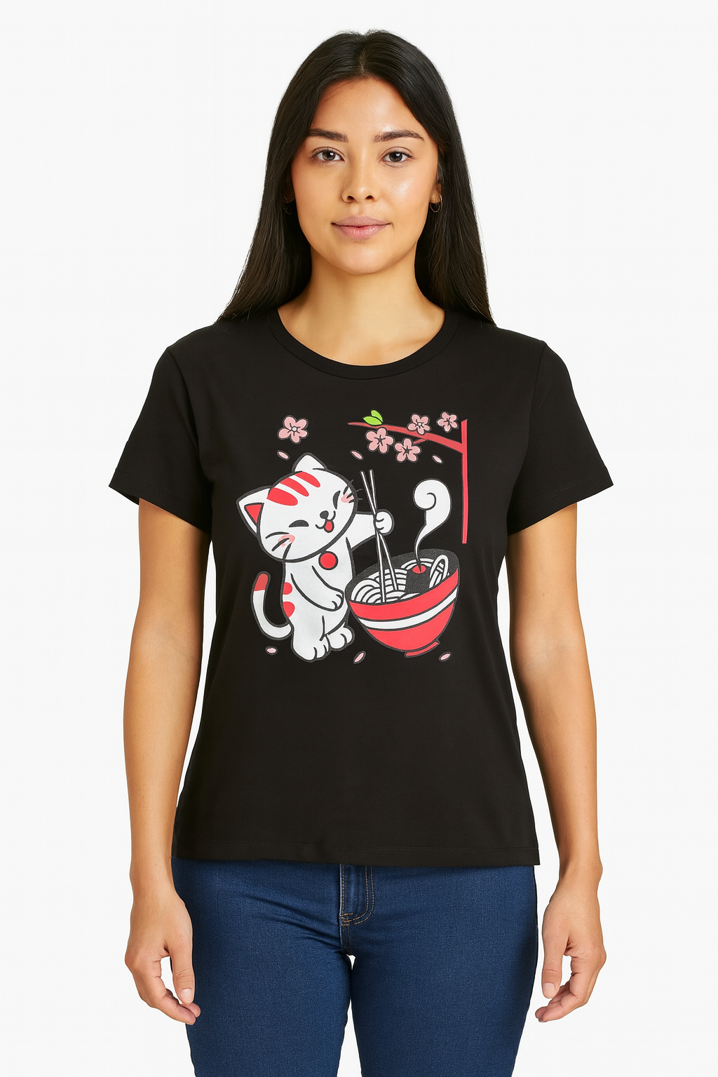 Playera Dama MC / GATITO CEREZA  NEG (9064886993119)