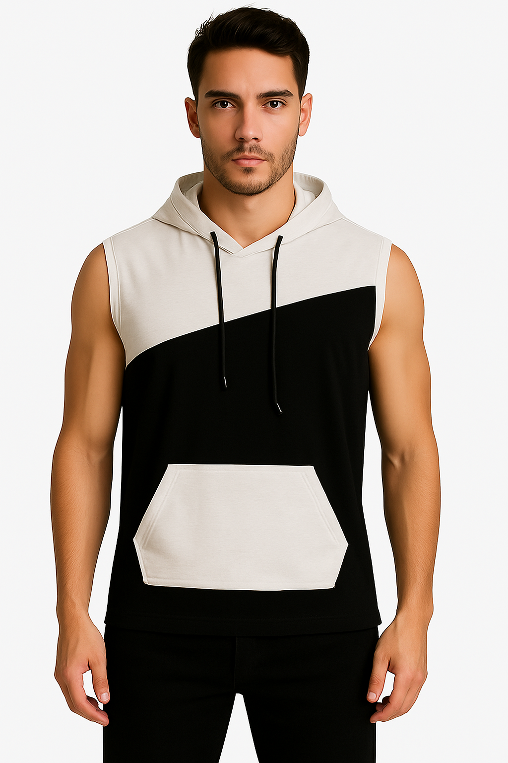 Playera Caballero SM  / BOLSA CAPUCHA BLANCO/ NEGRO (8969470935263)