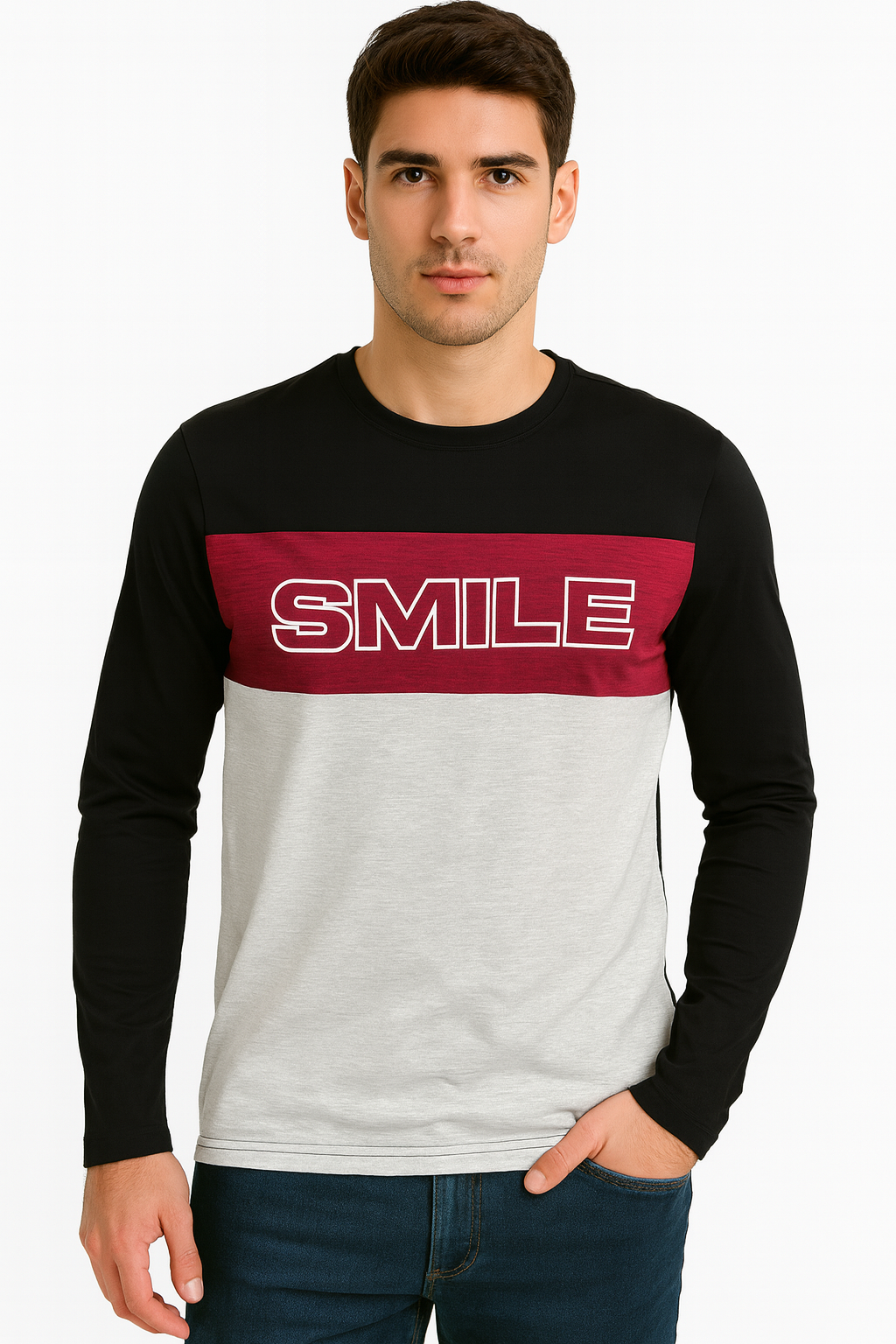Playera Caballero ML / SMILE  NEGRO/VINO (9059804020959)
