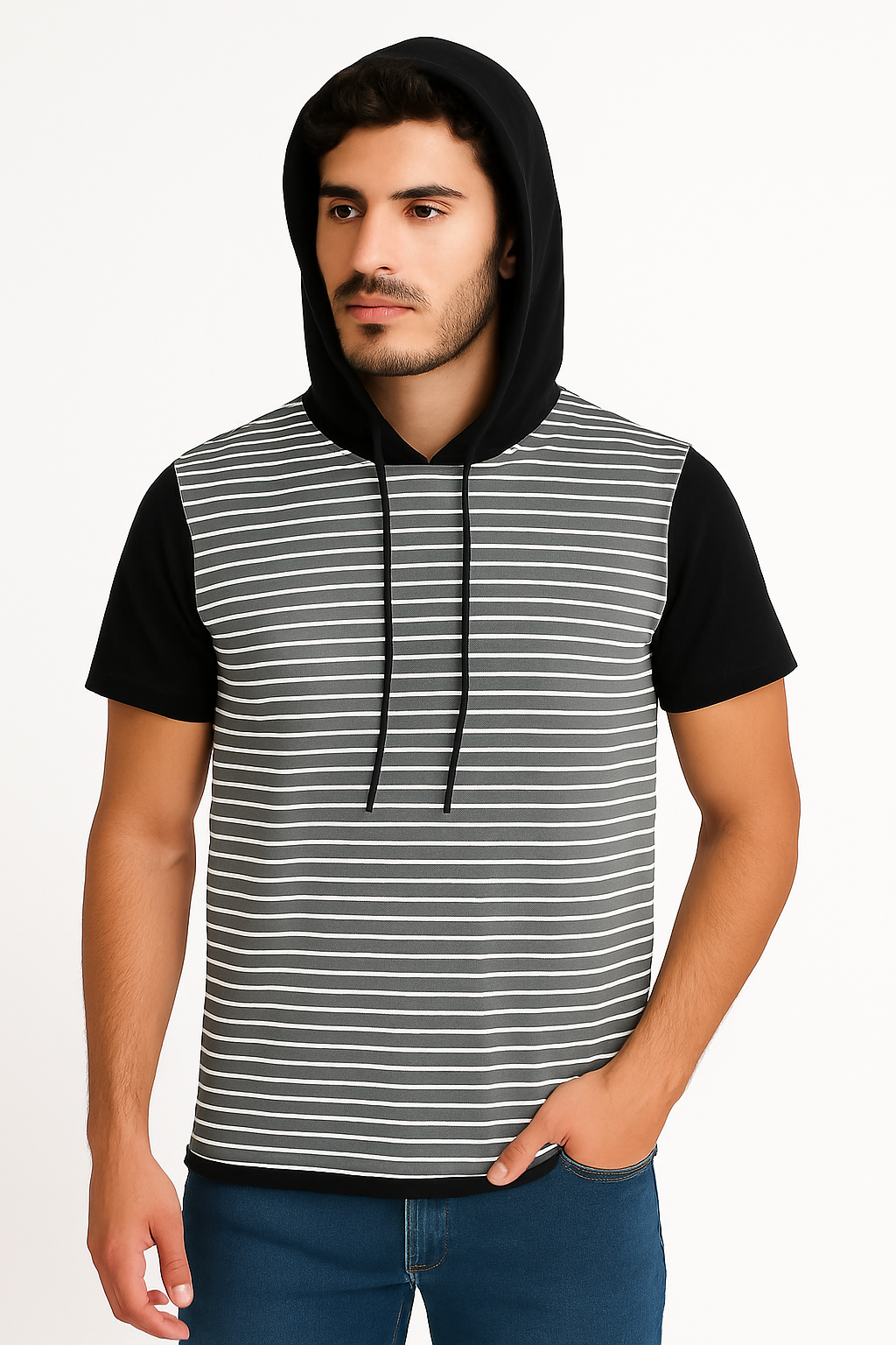 Playera Caballero MC / RAYAS CAPUCHA RAYAS GRISES (9028266852575)