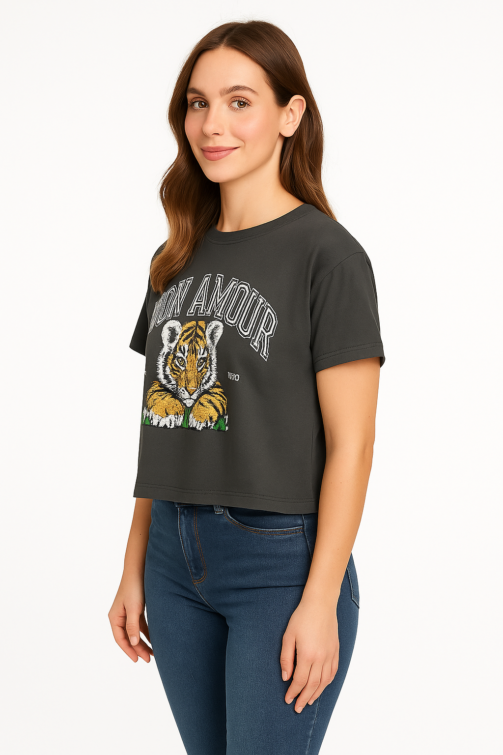 Playera Dama MC / MON AMOUR   RATA/GRIS