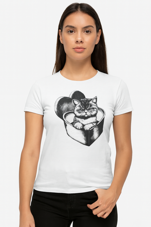 Playera Dama MC / GATO CORA BLANCO