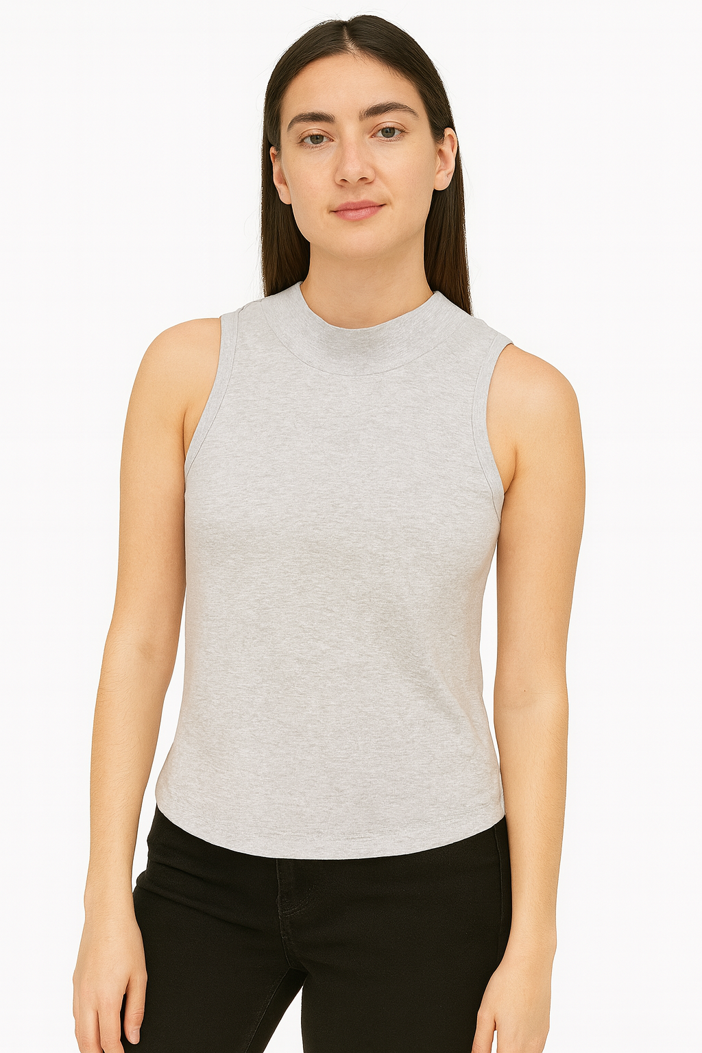 Tank Top Dama / CUELLO ALTO RIB  BLANCO