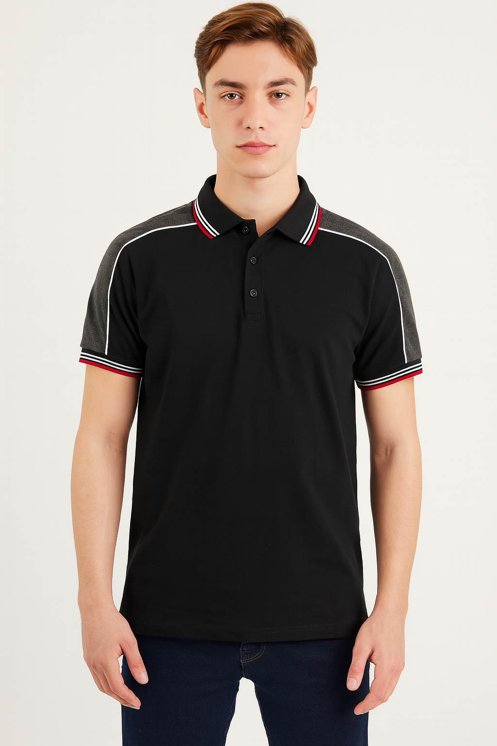 Playera Polo Callero MC / PIPPING  NEGRO/OXFOED