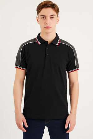 Playera Polo Callero MC / PIPPING  NEGRO/OXFOED
