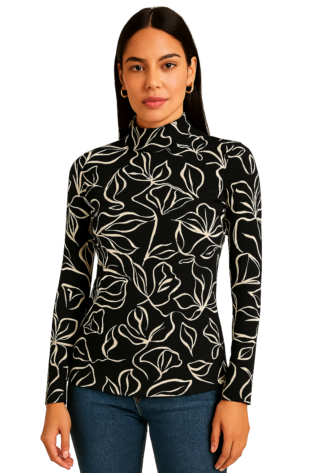 Playera Para Dama Cuello Alto Flores (8889506824415)