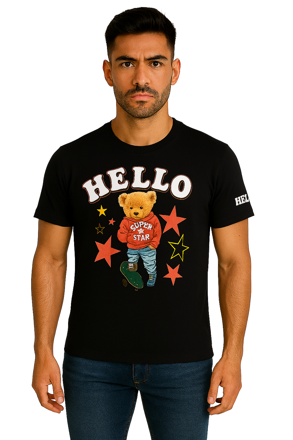 Playera Caballero MC  / OSITO HELLO NEG (8969311092959)