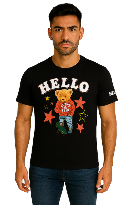 Playera Caballero MC  / OSITO HELLO NEG (8969311092959)