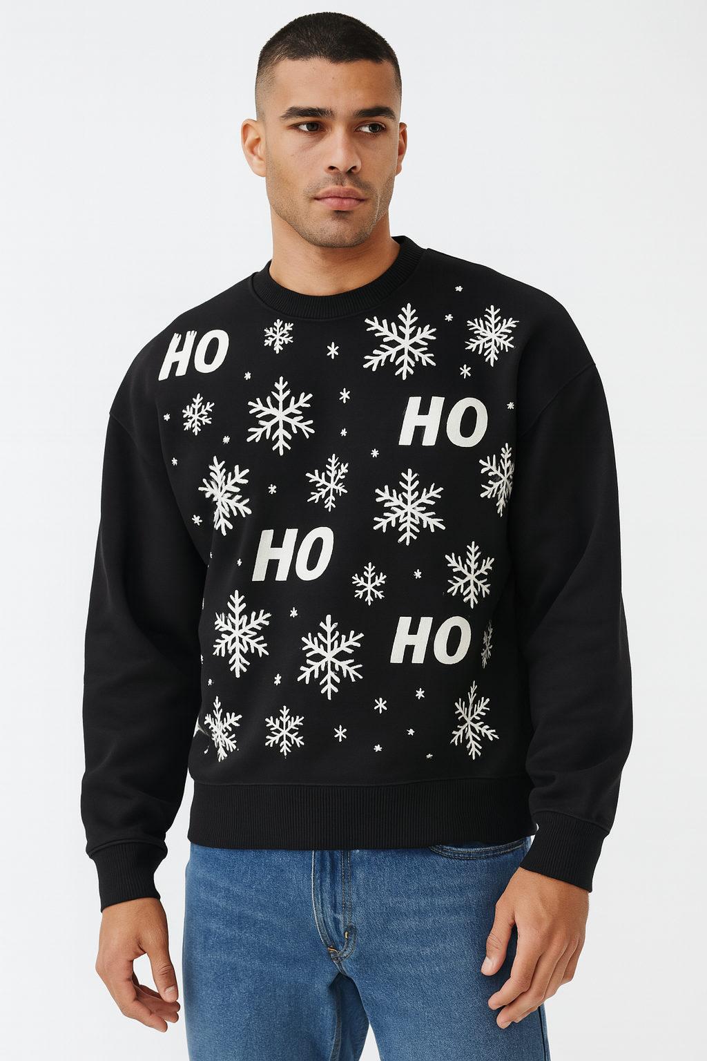 SUDADERA HO HO NAVIDEÑA  NEGRO (9079173775583)