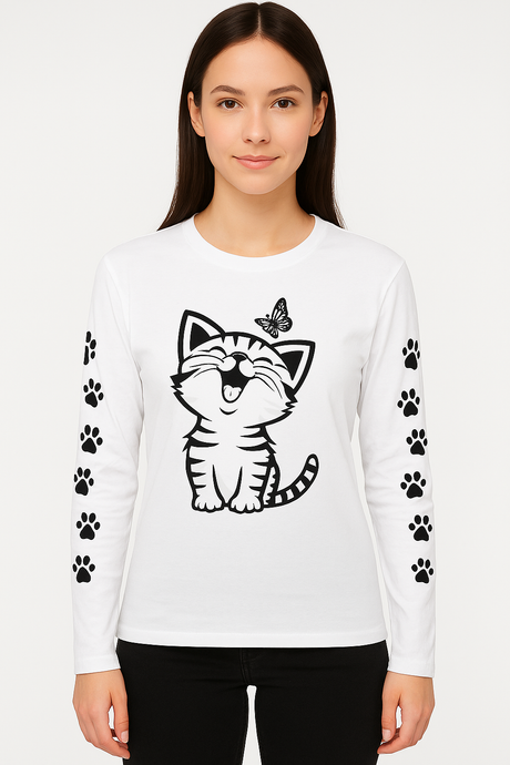 Playera Dama ML / GATO HUELLITAS  HUESO (9077685780703)