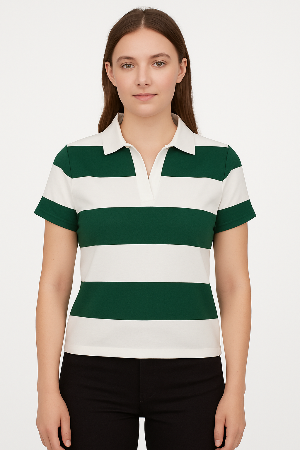 PLAYERA POLO DAMA RAYAS BCO-VDE Aditivo