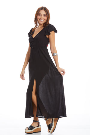 Vestido  Aplicación Hombro liso - Negro (8104216756447)