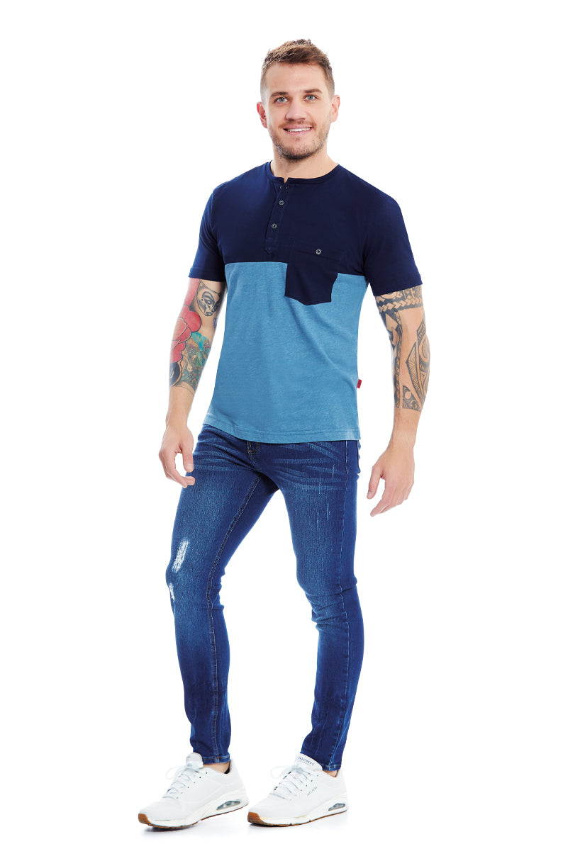 Playera HENLEY CON CORTE Y BOLSA (8126086316255)