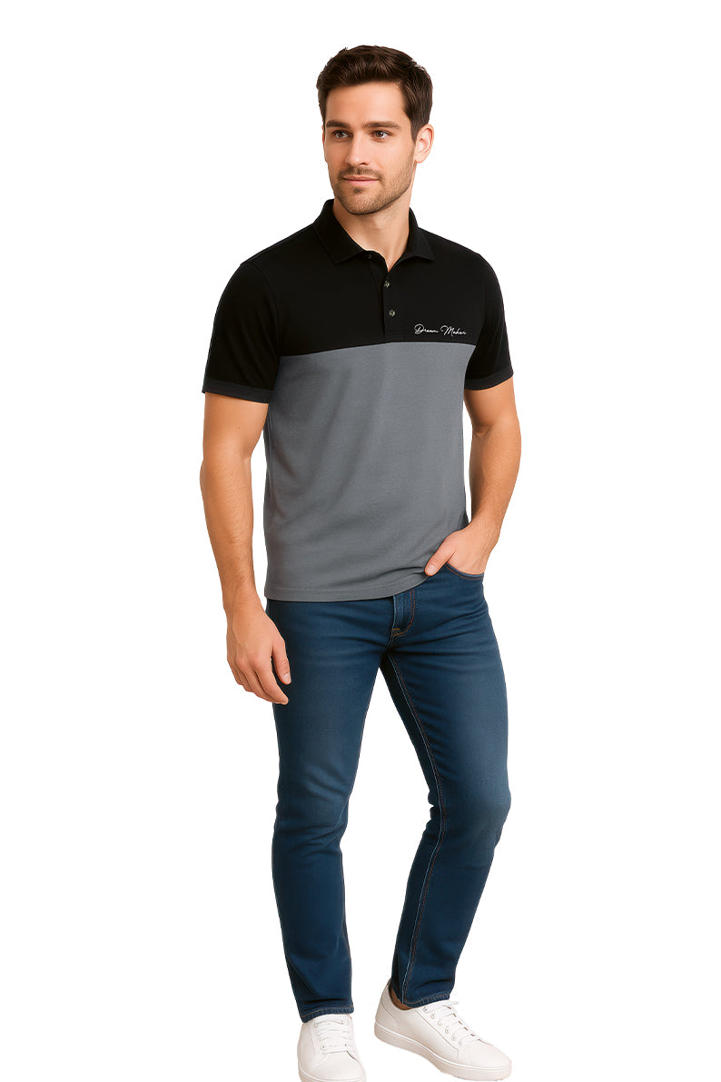 Playera Polo MC / BLOQUES NEGRO  NEGRO/OXFORT (9053637607647)
