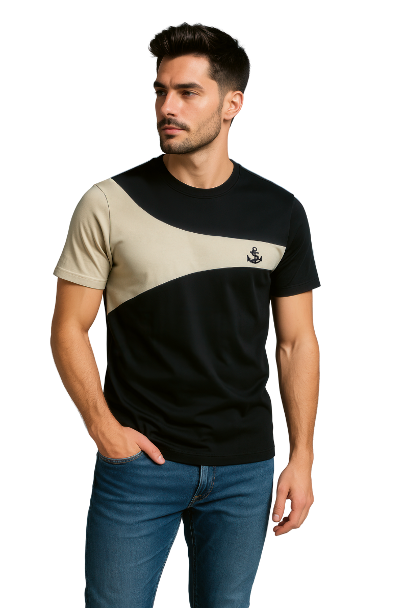 Playera Caballero MC / ANCLA  NEGRO/BEIGE (9053605167327)