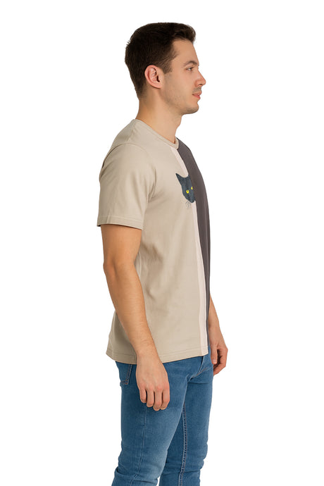 Playera Caballero MC / GATO CORTES BEIGE/CAFE (9145052627167)