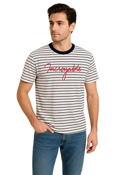 Playera Caballero MC / INCREIBLE  RAYAS/MARINO