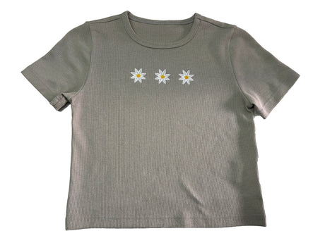 Playera Dama MC / FLORES BOR GRIS (8969320988895)