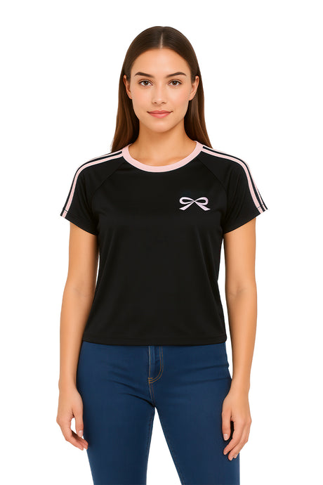 Playera Dama MC / MOÑO BIES NEGRO/ROSA (9090194997471)