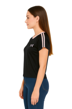 Playera Dama MC / MOÑO BIES NEGRO/ROSA (9090194997471)