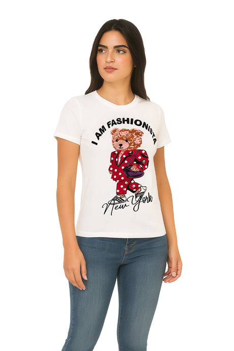 Playera Dama MC / FASHIONISTA  HUESO (9089297809631)