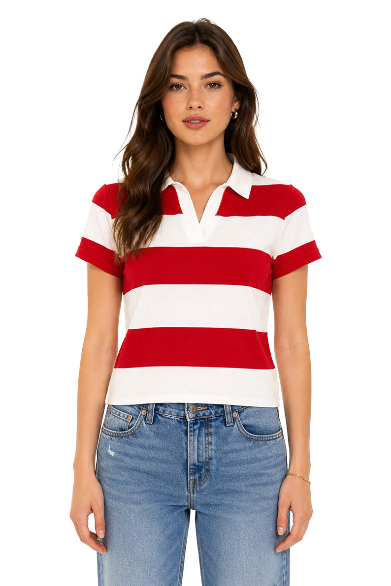 Playera Polo Rayas blanco/rojo