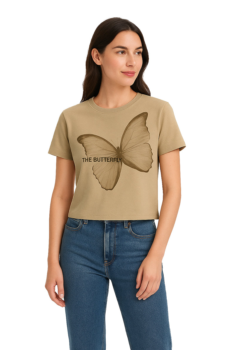 Playera Dama MC / BUTTERFLY KAKI (9096426848479)