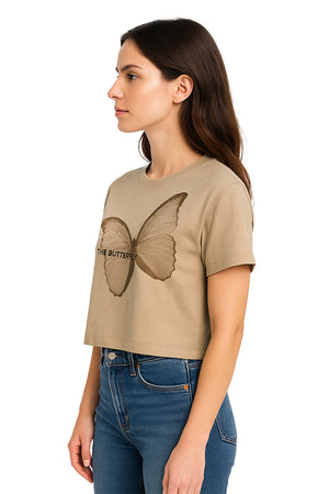 Playera Dama MC / BUTTERFLY KAKI (9096426848479)