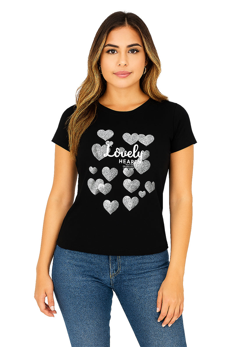 Playera Dama MC / LOVELY HEART  NEGRO (9104949117151)