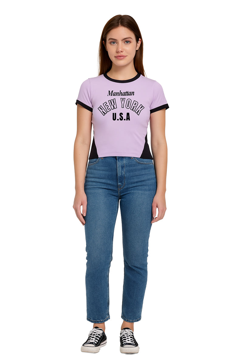 Playera Dama MC / NEW YORK  LILA/NEGRO