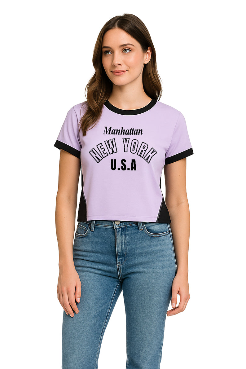 Playera Dama MC / NEW YORK  LILA/NEGRO