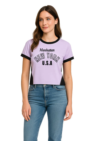 Playera Dama MC / NEW YORK  LILA/NEGRO