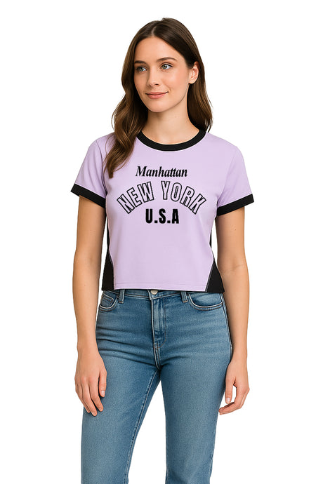 Playera Dama MC / NEW YORK  LILA/NEGRO