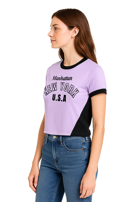Playera Dama MC / NEW YORK  LILA/NEGRO