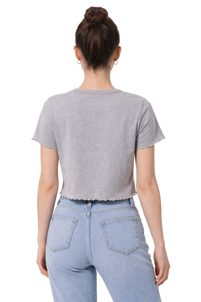 PLAYERA DAMA MC / CONFESTON EN RUEDO Y MANGAS JASPE