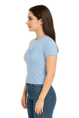 Playera Dama MC / MARIPOSA BRILLOS AZUL/CIELO