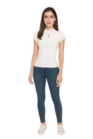 Playera Dama MC / CUELLO ALTO COLLAR  BLANCO