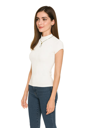 Playera Dama MC / CUELLO ALTO COLLAR  BLANCO