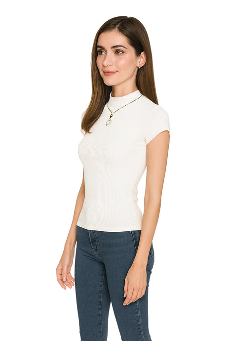 Playera Dama MC / CUELLO ALTO COLLAR  BLANCO